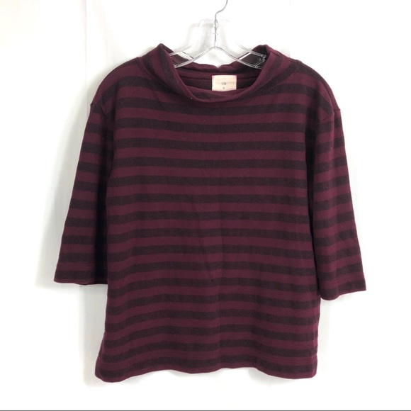 Anthropologie Striped Mock Neck 1/2 Sleeve Top S - Picture 1 of 7